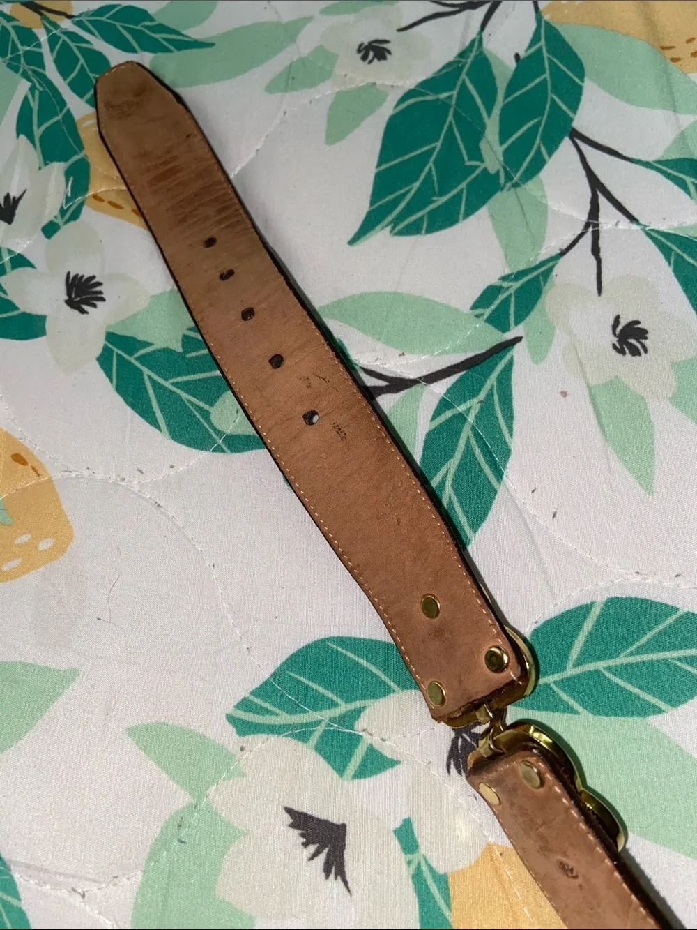 Vintage 90s Brighton TWEED HEARTS Brown Leather Link Belt Gold Ornate